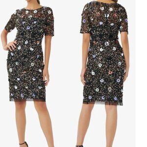 Adrianna Papell Black Floral Beaded Cocktail Dress Size 2 New NWT